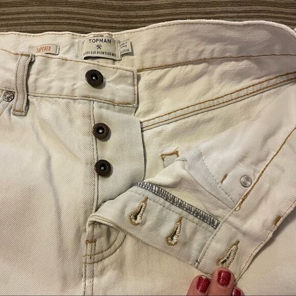 Topman tapered Light Wash blue side Textured Raw Hem Jeans 32s - Picture 8 of 8